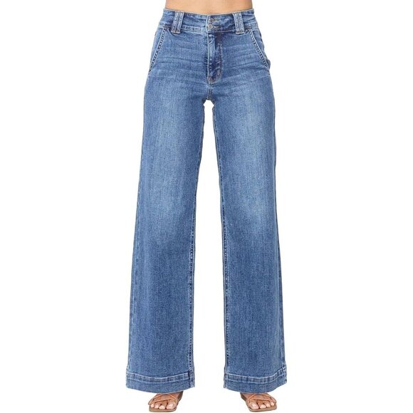 Denim - Women’s High Waisted Wide Leg Jeans Cotton Blend Trendy Office Casual